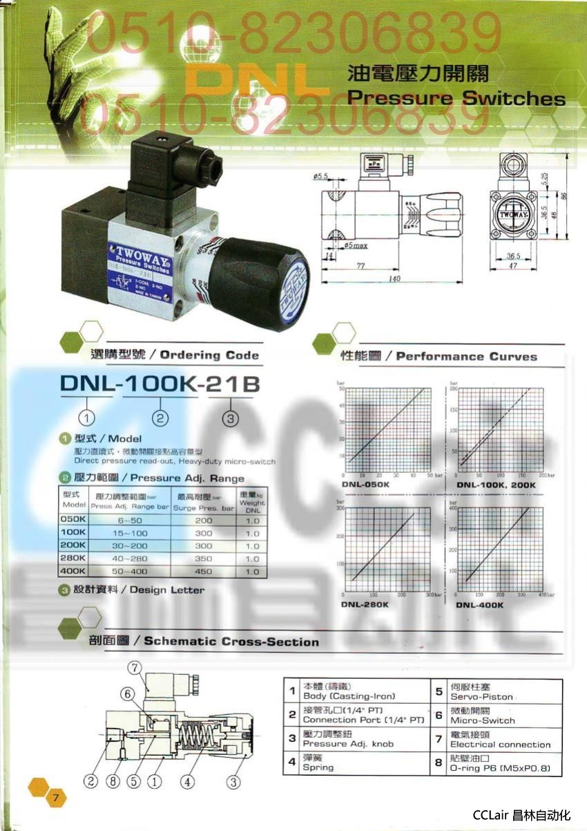 DNL-050K-21B DNL-100K-21B DNL-200K-21B 臺肯 TWOWAY 油電壓力開關